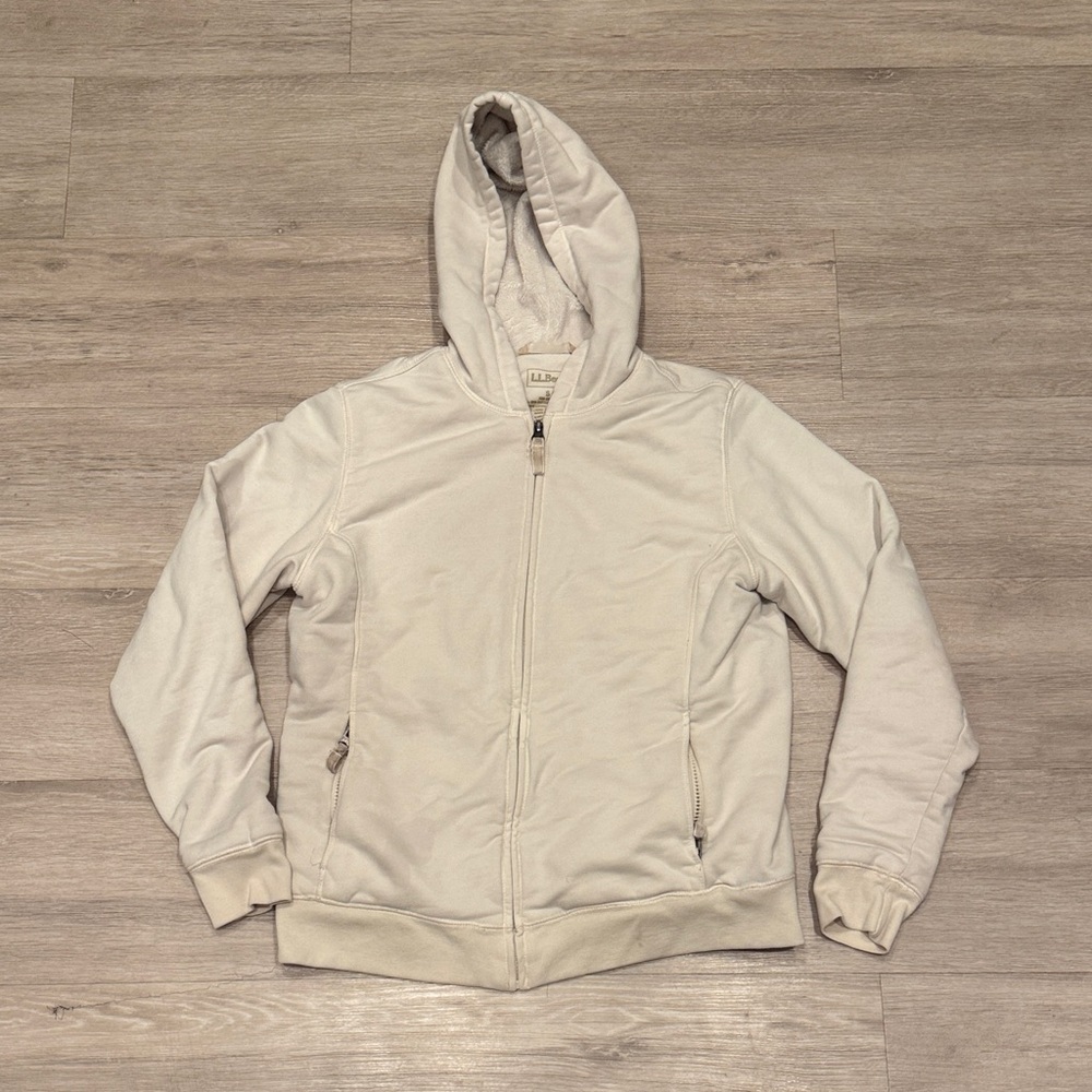 LL Bean White Zip Up Hoodie Jacket